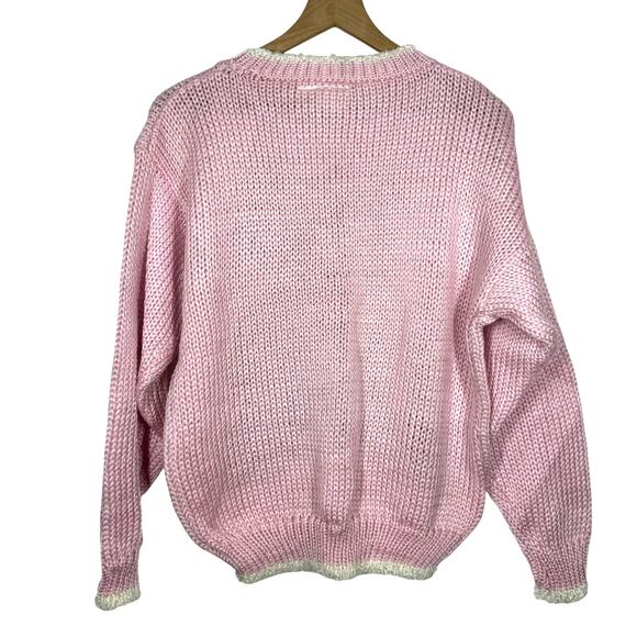 Vtg Far & Near Sweater NWT Size M Teddy Bear Pink Deadstock Cottage Grandma - Picture 2 of 10
